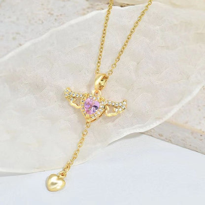 Moving Cupid Heart Angel Wings Tassel Necklace – Romantic Jewelry Gift for Women