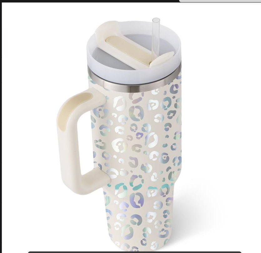 40oz Insulated Tumbler with Handle & Straw – Stainless Steel Travel Mug