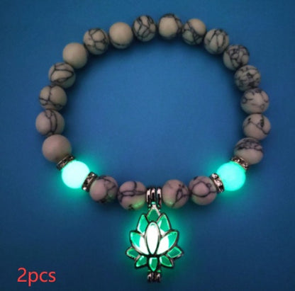 Energy Luminous Lotus Natural Stone Bracelet – Glow in the Dark Yoga & Healing Jewelry