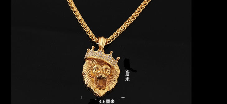 Diamond Crown Lion Necklace – Hip Hop Luminous Gold-Plated Pendant