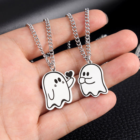 Collier Fantôme d'Amour Mignon – Pendentif Couple Halloween