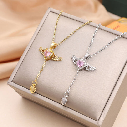 Moving Cupid Heart Angel Wings Tassel Necklace – Romantic Jewelry Gift for Women