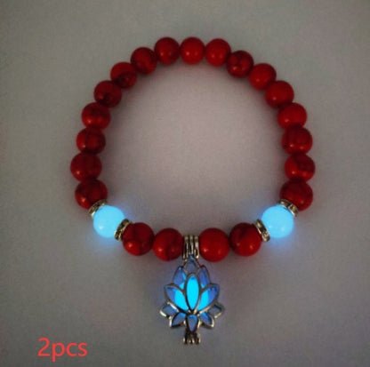 Energy Luminous Lotus Natural Stone Bracelet – Glow in the Dark Yoga & Healing Jewelry