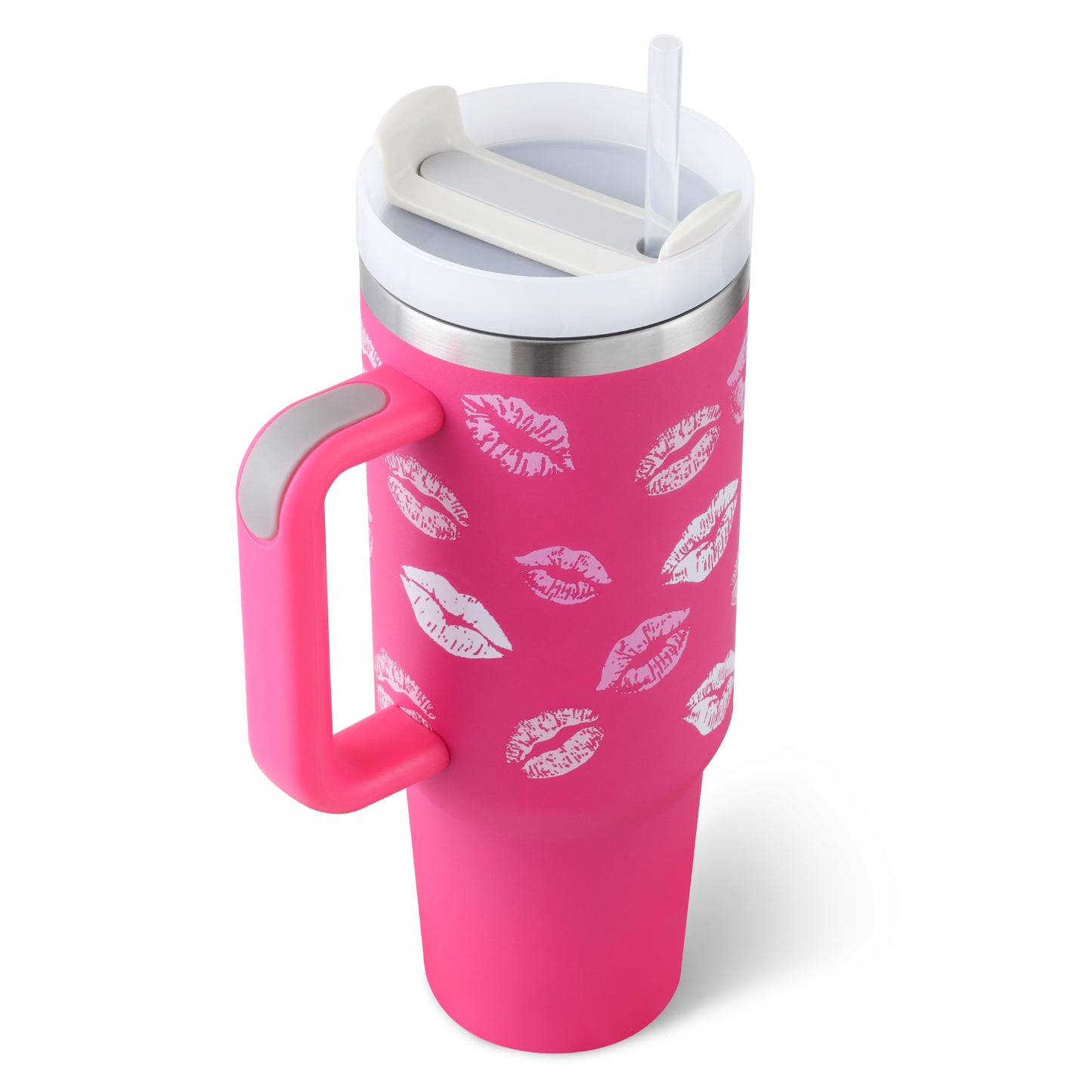 40oz Insulated Tumbler with Handle & Straw – Stainless Steel Travel Mug