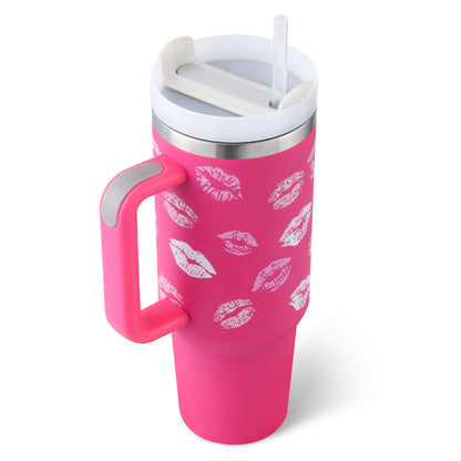 40oz Insulated Tumbler with Handle & Straw – Stainless Steel Travel Mug