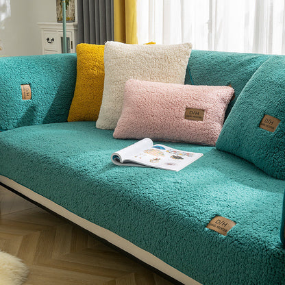 Modern Solid Color Lamb Wool Sofa Cover Anti-Slip Plush Sofa Towel