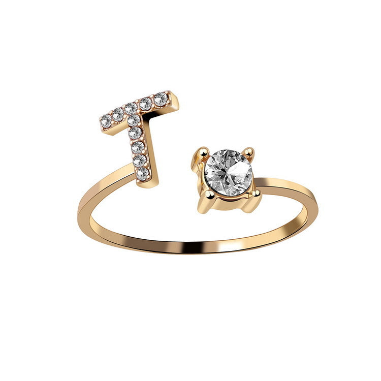 Adjustable 26 Initial Letter Ring – Elegant Fashion Jewelry for Women