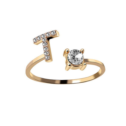 Adjustable 26 Initial Letter Ring – Elegant Fashion Jewelry for Women