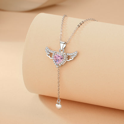 Moving Cupid Heart Angel Wings Tassel Necklace – Romantic Jewelry Gift for Women