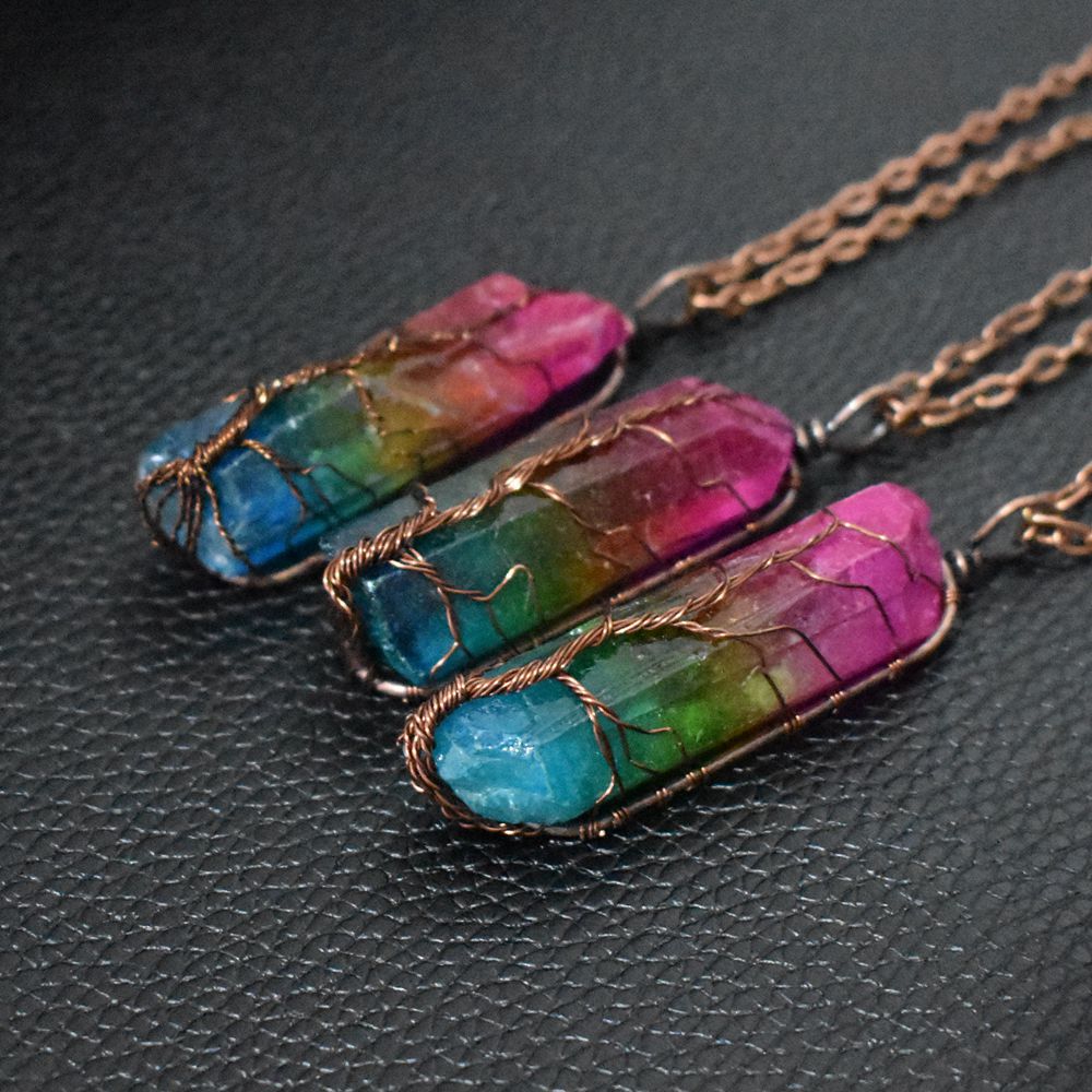 Tree Of Life Crystal Pendant Necklace – Κολιέ Δέντρο της Ζωής με Φυσική Πέτρα