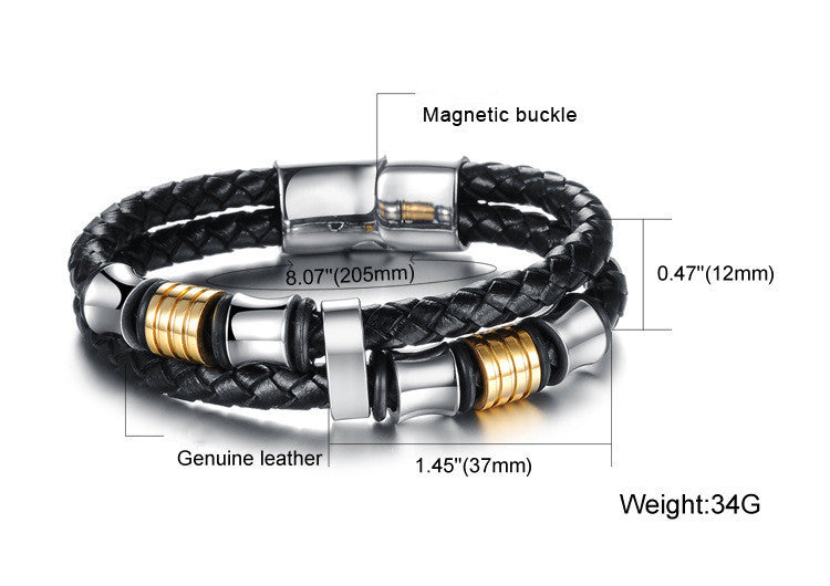 Magnetic Buckle Braided Bracelet – Men's Leather Hand Chain