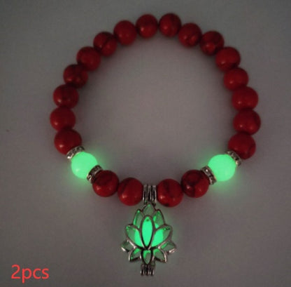 Energy Luminous Lotus Natural Stone Bracelet – Glow in the Dark Yoga & Healing Jewelry