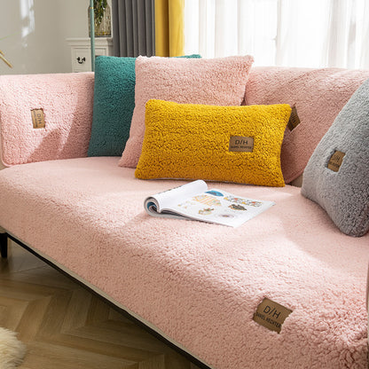 Modern Solid Color Lamb Wool Sofa Cover Anti-Slip Plush Sofa Towel