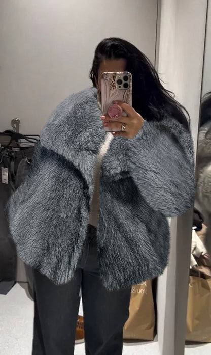 Winter Plush Coat – Warm Fluffy Lapel Jacket for Women