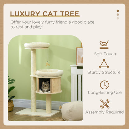 PawHut 3-Level Cat Tree – Sisal Scratching Posts, Soft Cushions & Play Area