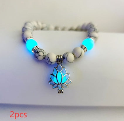 Energy Luminous Lotus Natural Stone Bracelet – Glow in the Dark Yoga & Healing Jewelry