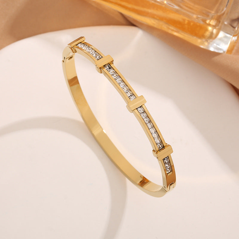 Minimal Double Layer Rhinestone Bracelet – Elegant Geometric Zircon Jewelry