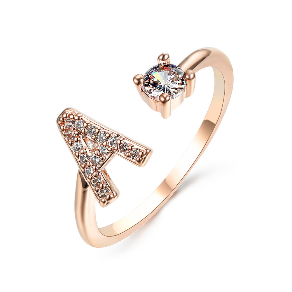 Adjustable 26 Initial Letter Ring – Elegant Fashion Jewelry for Women