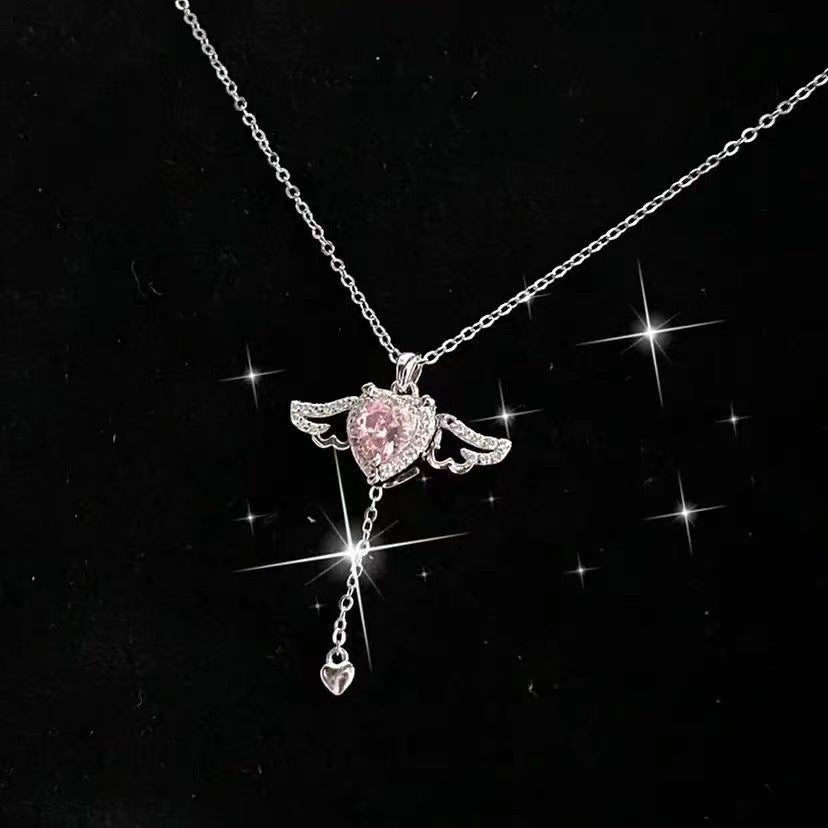 Moving Cupid Heart Angel Wings Tassel Necklace – Romantic Jewelry Gift for Women