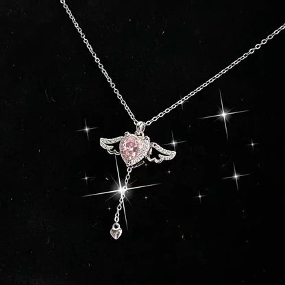 Moving Cupid Heart Angel Wings Tassel Necklace – Romantic Jewelry Gift for Women