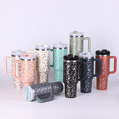 40oz Insulated Tumbler with Handle & Straw – Stainless Steel Travel Mug