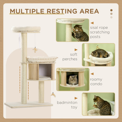 PawHut 3-Level Cat Tree – Sisal Scratching Posts, Soft Cushions & Play Area