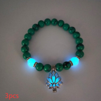 Energy Luminous Lotus Natural Stone Bracelet – Glow in the Dark Yoga & Healing Jewelry