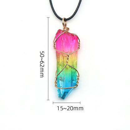 Hot Selling Stone Crystal Pillar Tree Of Life Pendant Ins Fashion Necklace