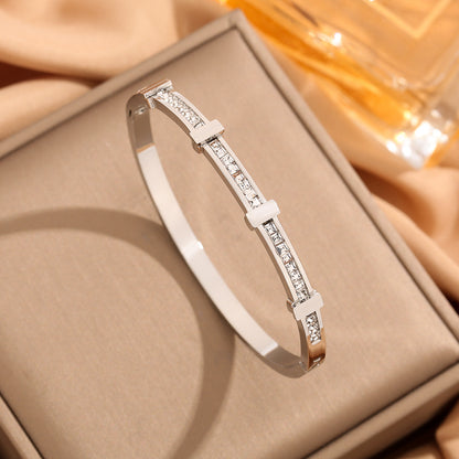 Minimal Double Layer Rhinestone Bracelet – Elegant Geometric Zircon Jewelry