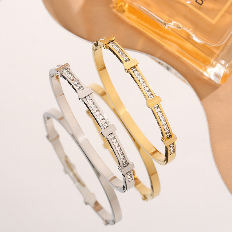 Minimal Double Layer Rhinestone Bracelet – Elegant Geometric Zircon Jewelry