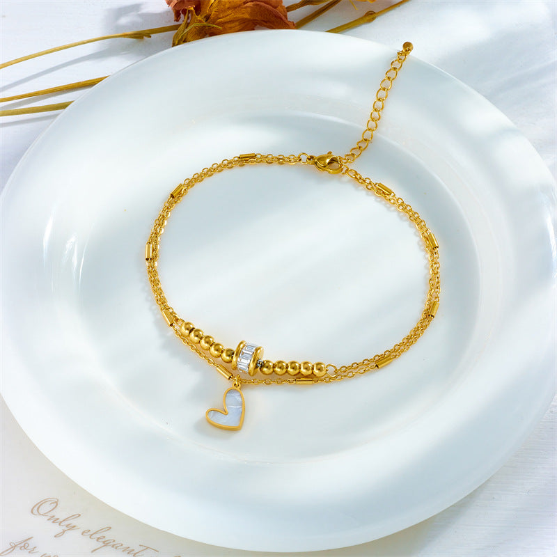 Boho Love Heart Anklet – Double Layer Chain Bracelet for Women