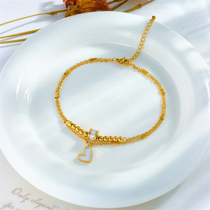 Boho Love Heart Anklet – Double Layer Chain Bracelet for Women
