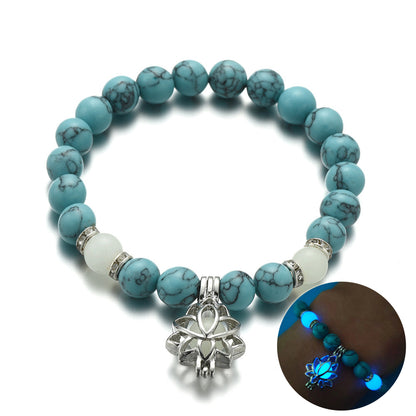Energy Luminous Lotus Natural Stone Bracelet – Glow in the Dark Yoga & Healing Jewelry