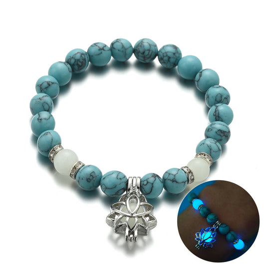 Bracelet de pierre naturelle « lotus lumineux » Énergie – Bijoux de yoga et de guérison phosphorescents
