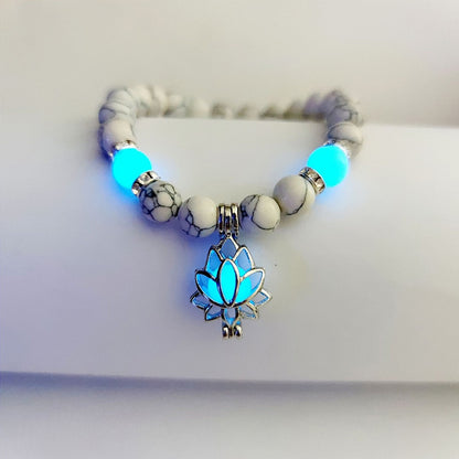 Energy Luminous Lotus Natural Stone Bracelet – Glow in the Dark Yoga & Healing Jewelry