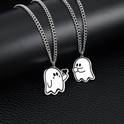 Cute Love Ghost Necklace – Halloween Couple Pendant