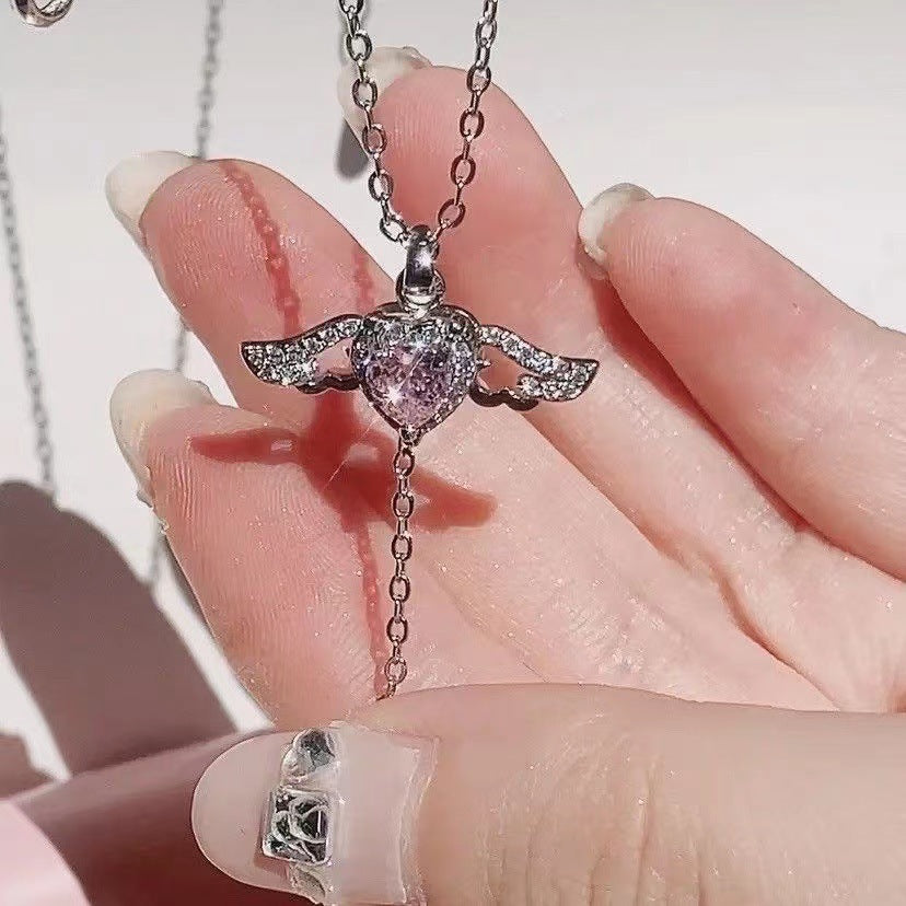 Moving Cupid Heart Angel Wings Tassel Necklace – Romantic Jewelry Gift for Women