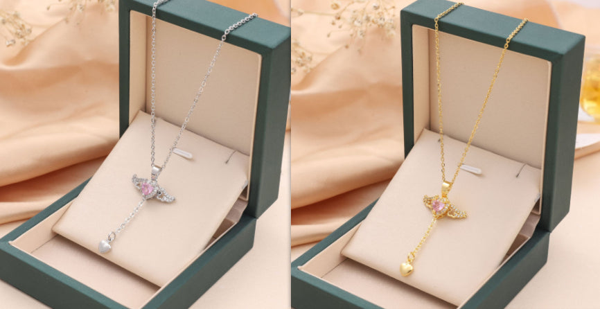 Moving Cupid Heart Angel Wings Tassel Necklace – Romantic Jewelry Gift for Women