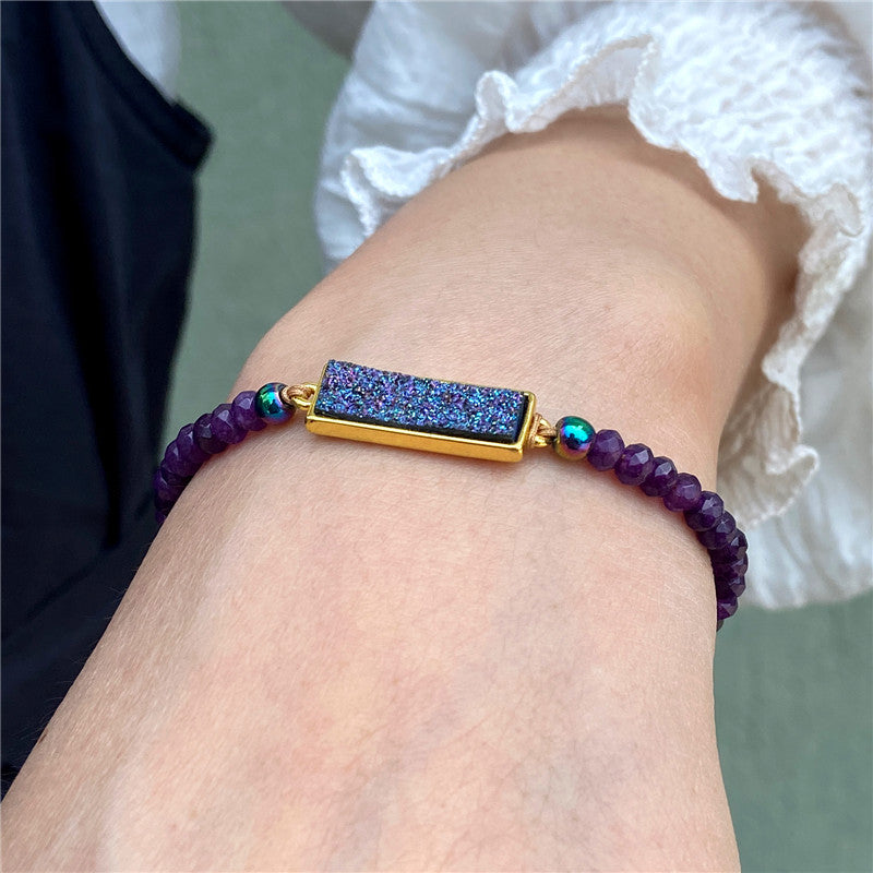 Bracelet tressé en pierre naturelle – Perles de quartz, corde ajustable