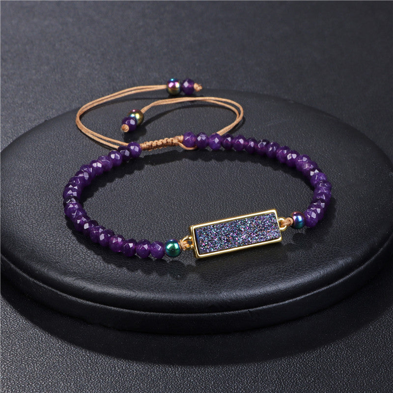 Bracelet tressé en pierre naturelle – Perles de quartz, corde ajustable