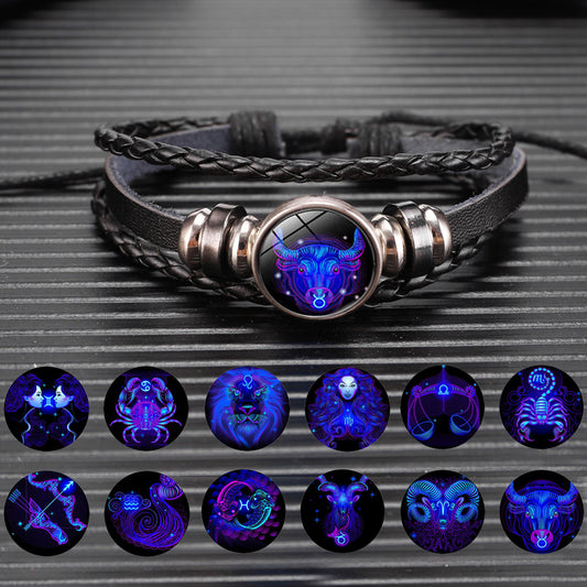 Bracelet tressé lumineux 12 Constellations du Zodiaque – Bijoux élégants pour Hommes, Femmes et Enfants