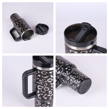 40oz Insulated Tumbler with Handle & Straw – Stainless Steel Travel Mug
