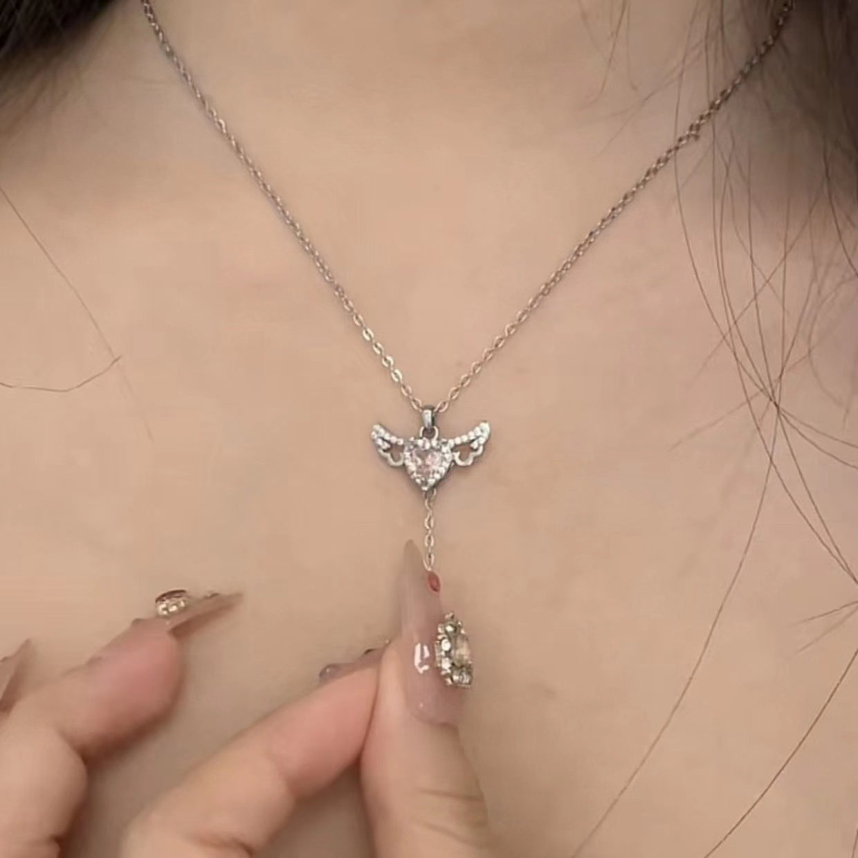 Moving Cupid Heart Angel Wings Tassel Necklace – Romantic Jewelry Gift for Women