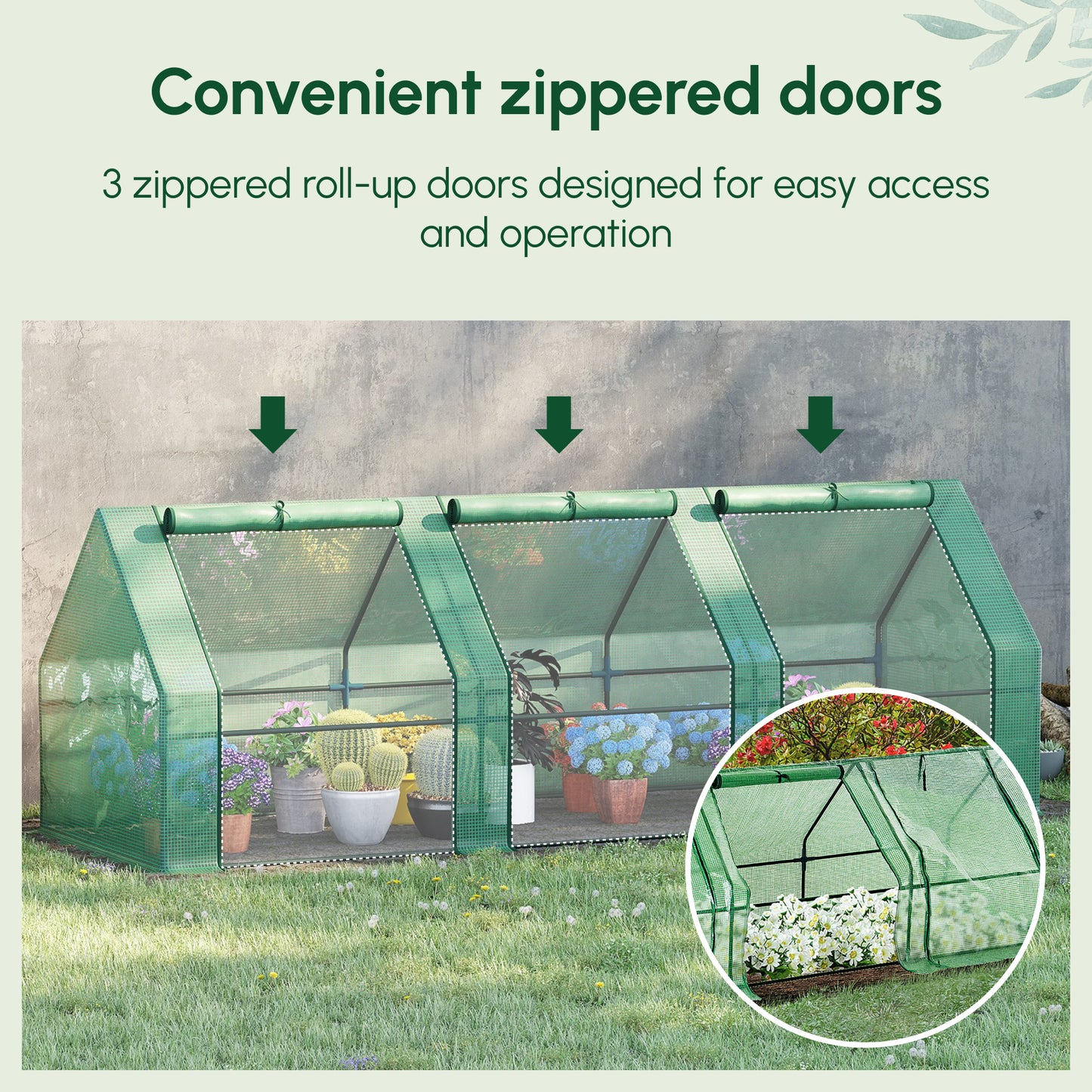 9' x 3' x 3' Portable Mini Greenhouse Outdoor Garden with Large Zipper Doors and Water/UV PE Cover, Green
