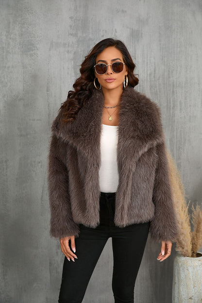 Winter Plush Coat – Warm Fluffy Lapel Jacket for Women