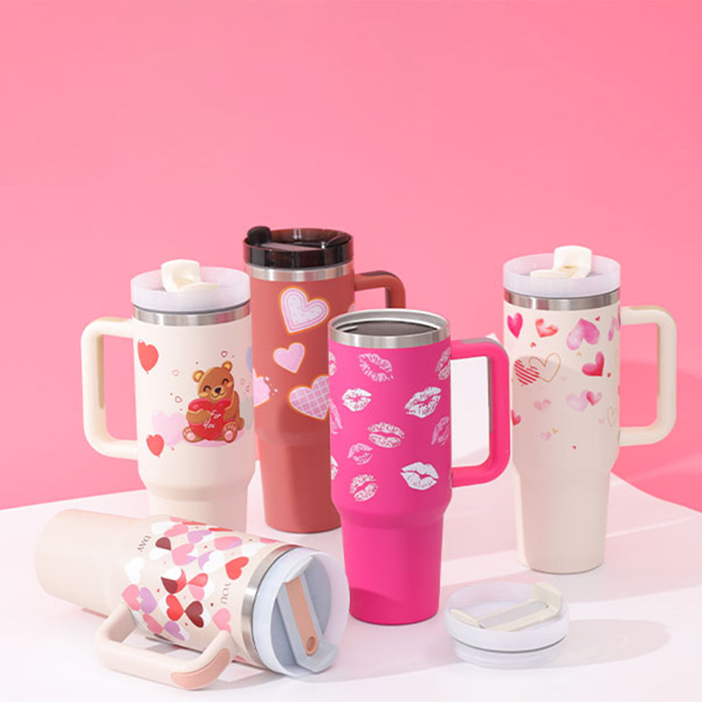 40oz Insulated Tumbler with Handle & Straw – Stainless Steel Travel Mug
