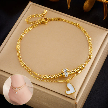 Boho Love Heart Anklet – Double Layer Chain Bracelet for Women