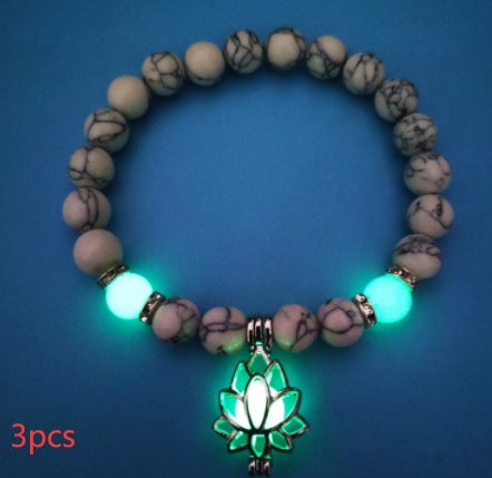 Energy Luminous Lotus Natural Stone Bracelet – Glow in the Dark Yoga & Healing Jewelry