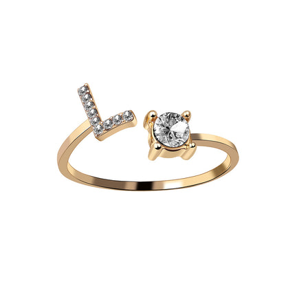 Adjustable 26 Initial Letter Ring – Elegant Fashion Jewelry for Women