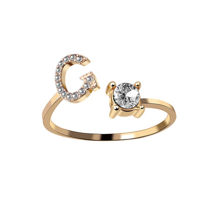 Adjustable 26 Initial Letter Ring – Elegant Fashion Jewelry for Women